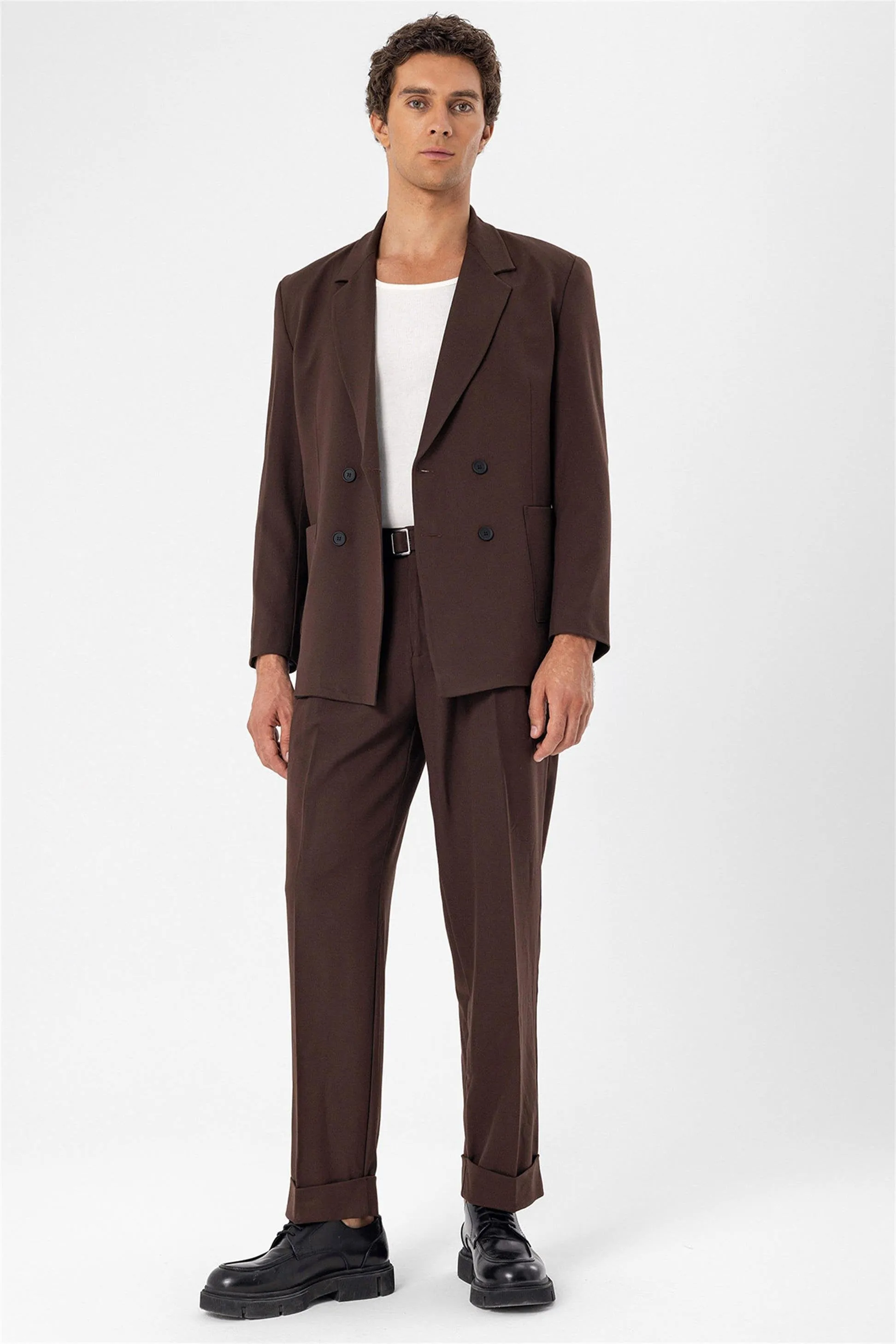 Brown Double Breasted Men's Blazer Jacket with Bag Pocket - Wessi sold by Wessi product image thumbnail 5