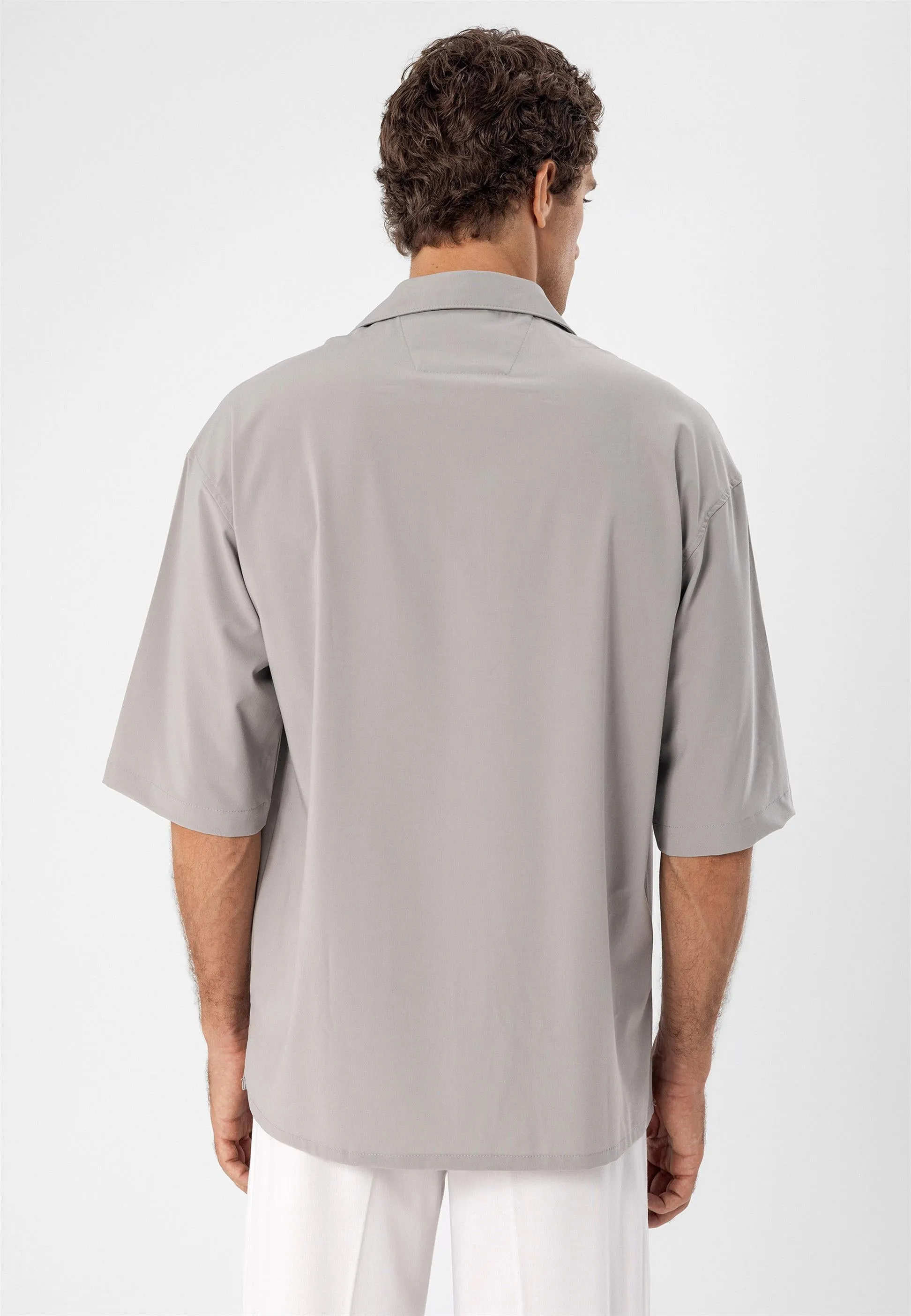 Men's Light Grey Oversize Hidden Button Short Sleeve Shirt - Wessi sold by Wessi product image thumbnail 2