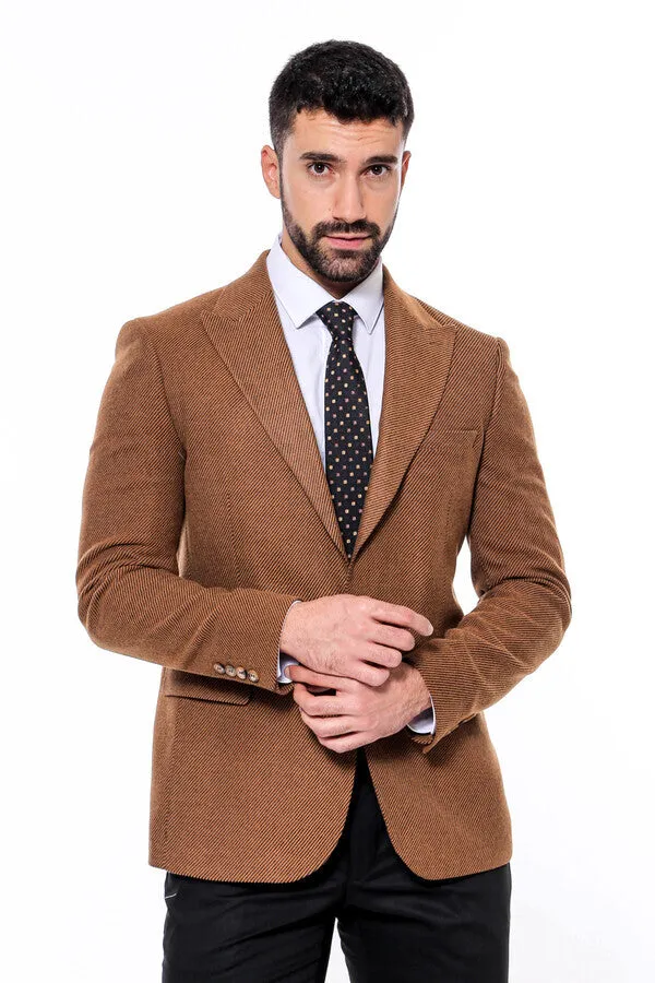 Slim Fit Patterned Tawny Men Blazer - Wessi sold by Wessi product image thumbnail 3