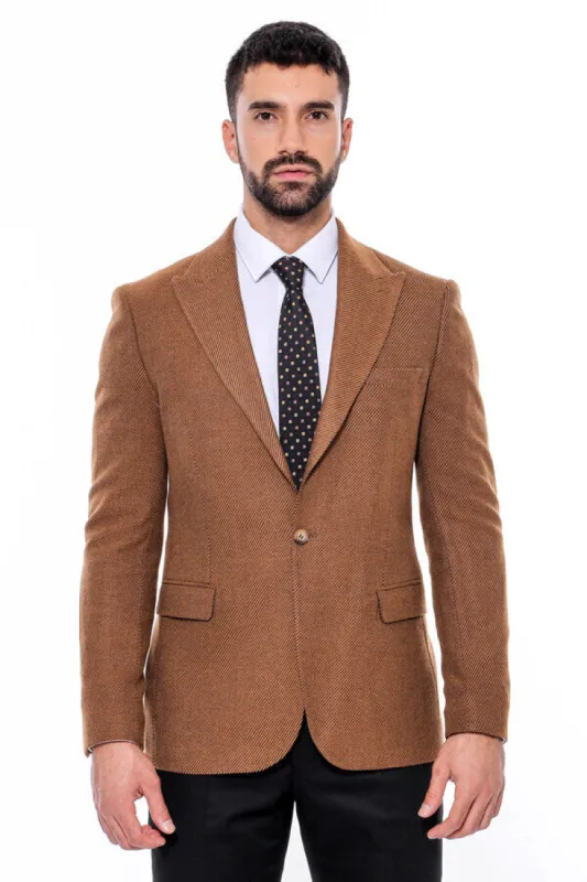 Slim Fit Patterned Tawny Men Blazer - Wessi sold by Wessi