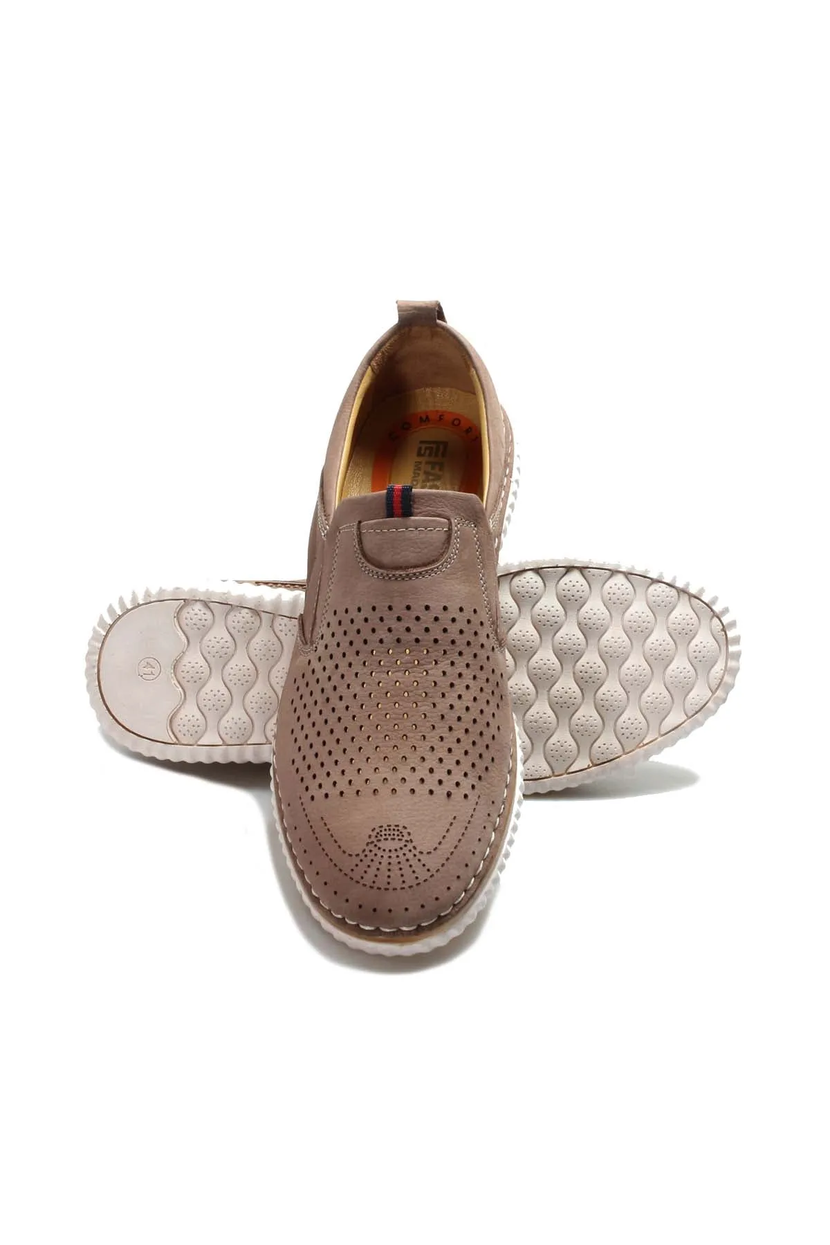 Men's Beige Perforated Slip-On Loafers with Cushioned Sole - Wessi sold by Wessi product image thumbnail 5