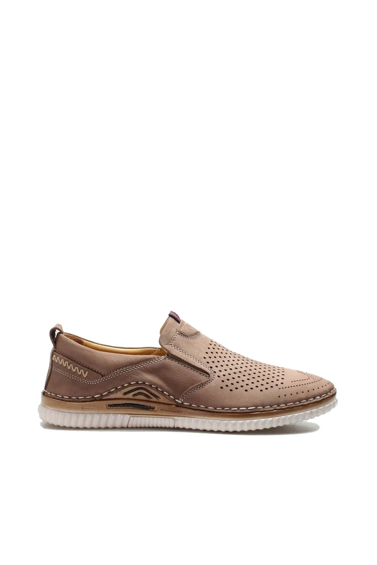 Men's Beige Perforated Slip-On Loafers with Cushioned Sole - Wessi sold by Wessi