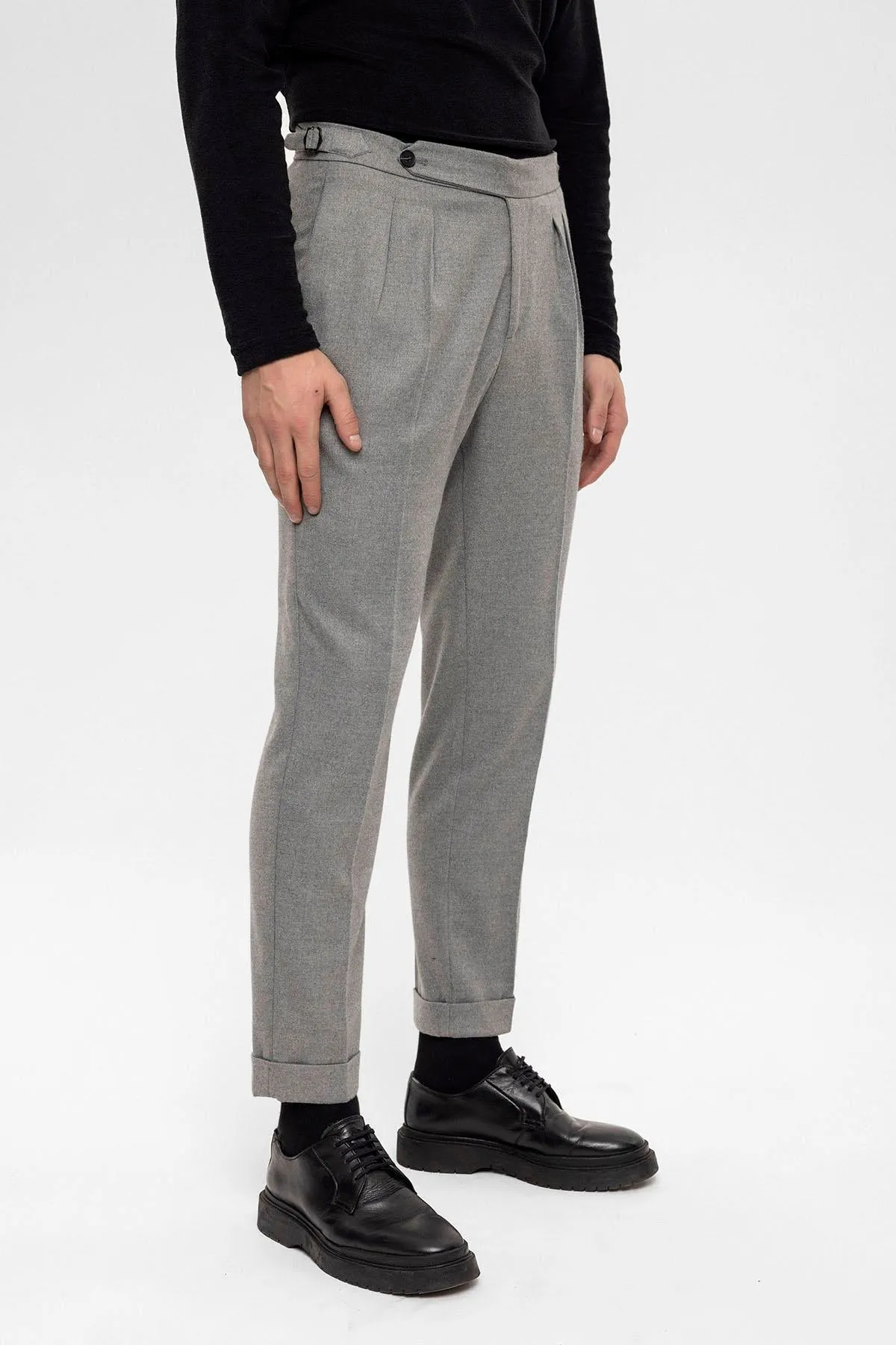 Men's Grey High Waist Double Pleated Trousers - Wessi sold by Wessi product image thumbnail 4