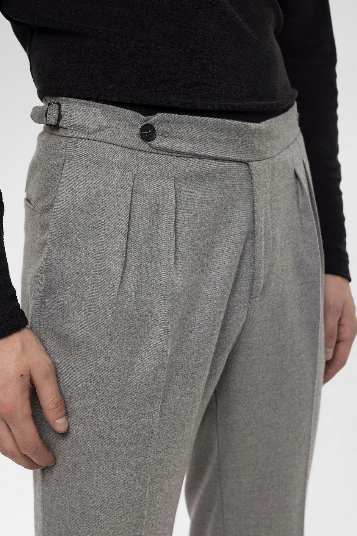 Men's Grey High Waist Double Pleated Trousers - Wessi sold by Wessi product image thumbnail 5