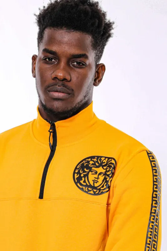 Yellow Mandarin Collar Patterned Sweatshirt - Wessi sold by Wessi