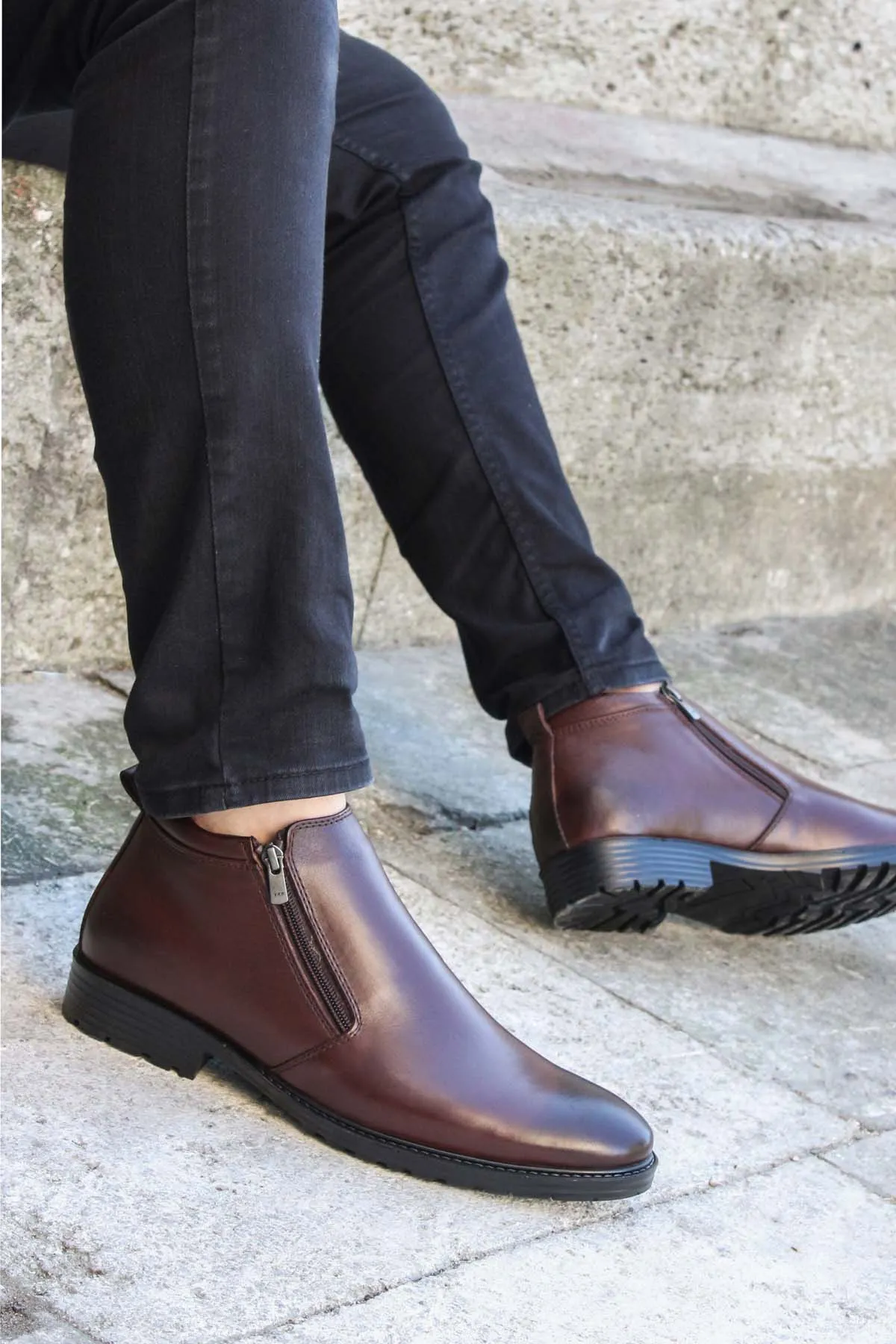 Brown Leather Zipper Ankle Boots Wessi sold by Wessi