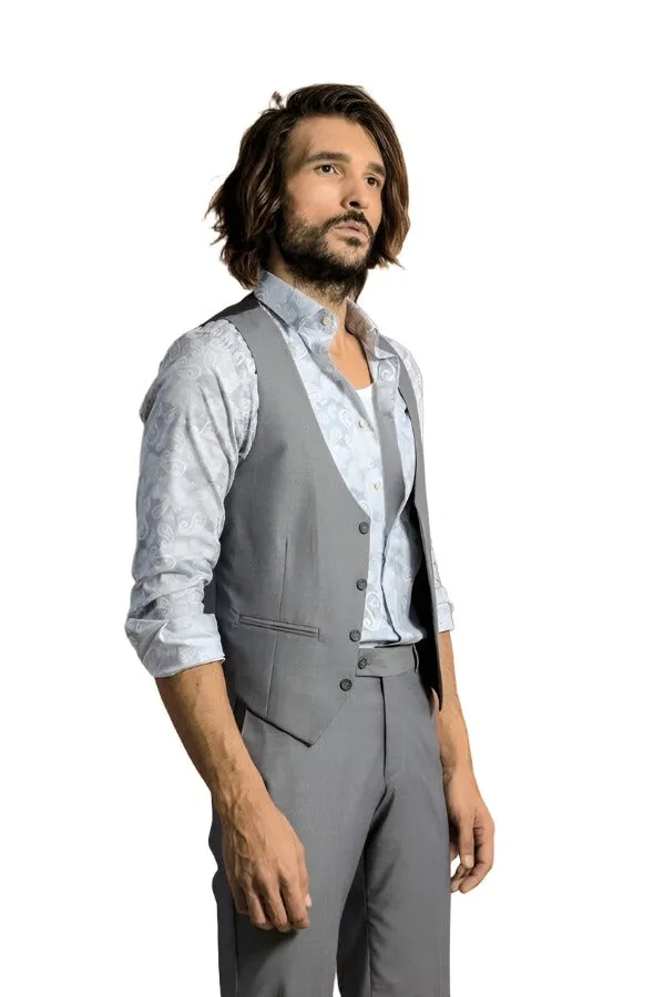Grey Slim Fit Men's Suit with Vest | Wessi sold by Wessi product image thumbnail 4