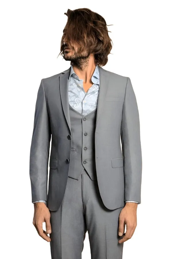 Grey Slim Fit Men's Suit with Vest | Wessi sold by Wessi product image thumbnail 3