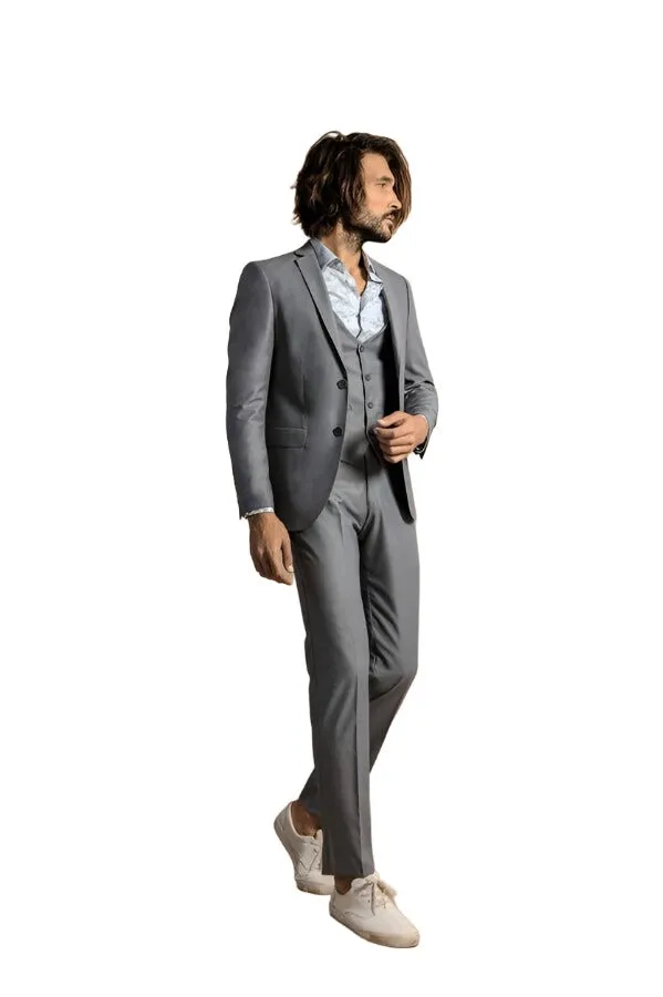 Grey Slim Fit Men's Suit with Vest | Wessi sold by Wessi product image thumbnail 2