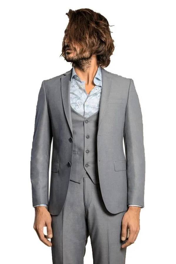 Grey Slim Fit Men's Suit with Vest | Wessi sold by Wessi