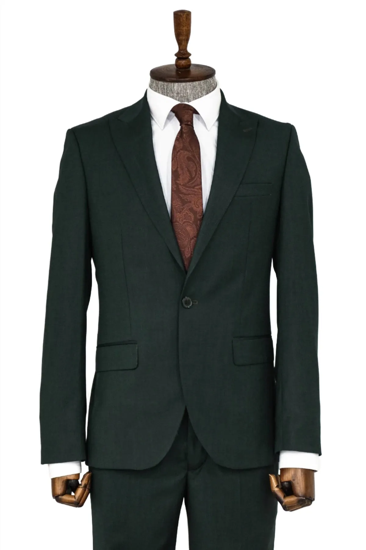 2 Piece Patterned Slim Fit Dark Green Men Suit - Wessi sold by Wessi