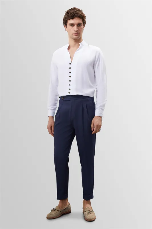 Men's White Button Detail Stand Collar Shirt - Wessi sold by Wessi