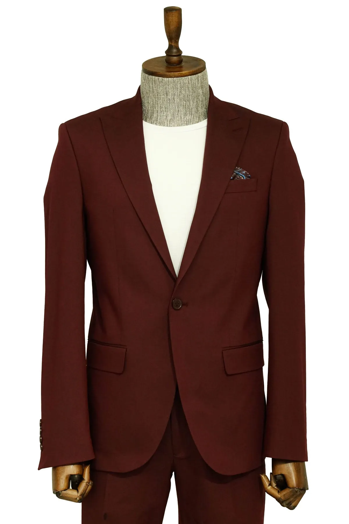 Single Buttons 2 Piece Burgundy Men Suit - Wessi sold by Wessi