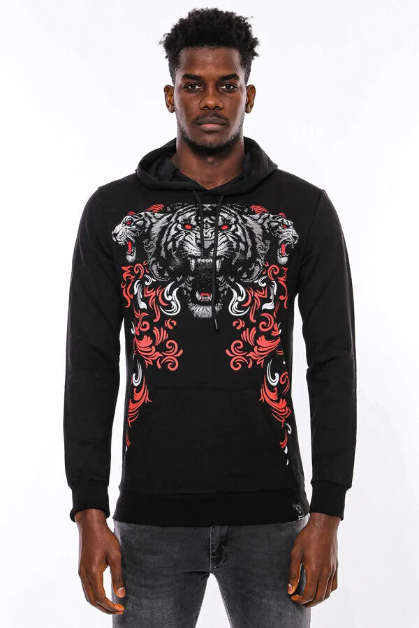 Patterned Slim Fit Black Hooded Sweatshirt - Wessi sold by Wessi product image thumbnail 4