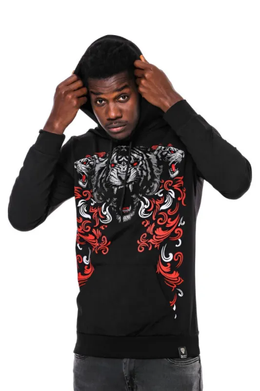 Patterned Slim Fit Black Hooded Sweatshirt - Wessi sold by Wessi
