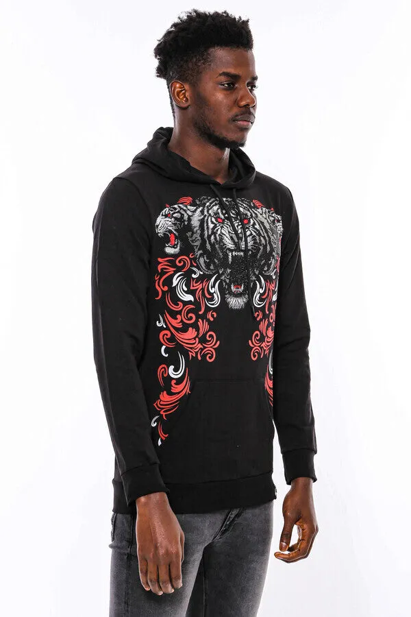 Patterned Slim Fit Black Hooded Sweatshirt - Wessi sold by Wessi product image thumbnail 5
