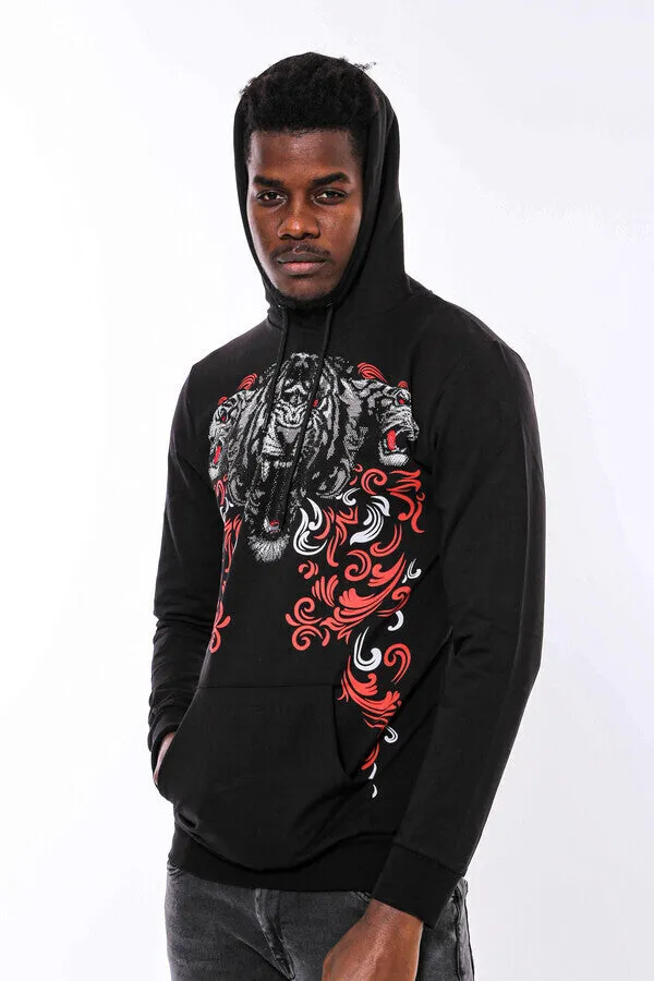 Patterned Slim Fit Black Hooded Sweatshirt - Wessi sold by Wessi product image thumbnail 3