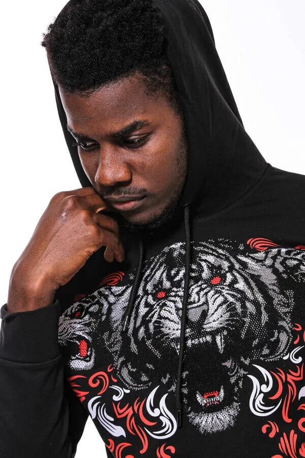Patterned Slim Fit Black Hooded Sweatshirt - Wessi sold by Wessi product image thumbnail 2