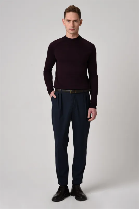 Men's Dark Damson Crew Neck Slim Fit Knitwear Sweater - Wessi sold by Wessi