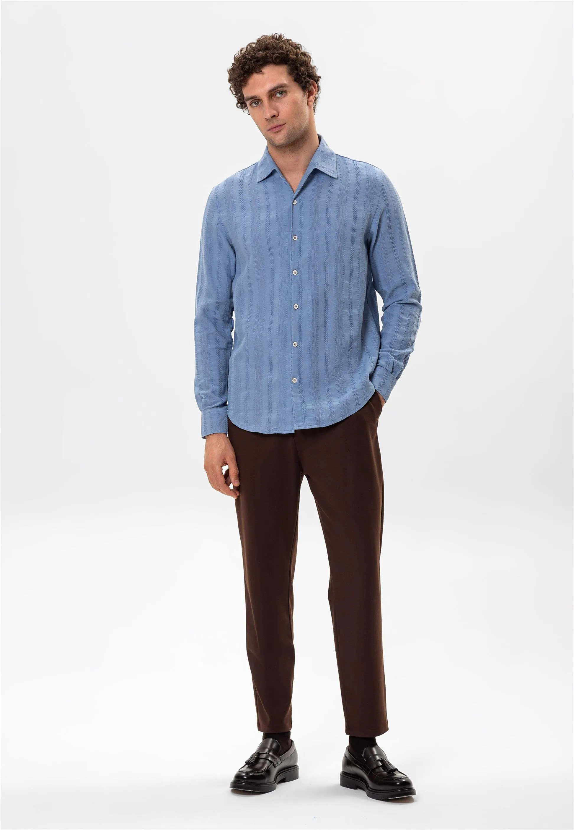 Light Blue Knitted Patterned Men's Shirt - Wessi sold by Wessi product image thumbnail 3