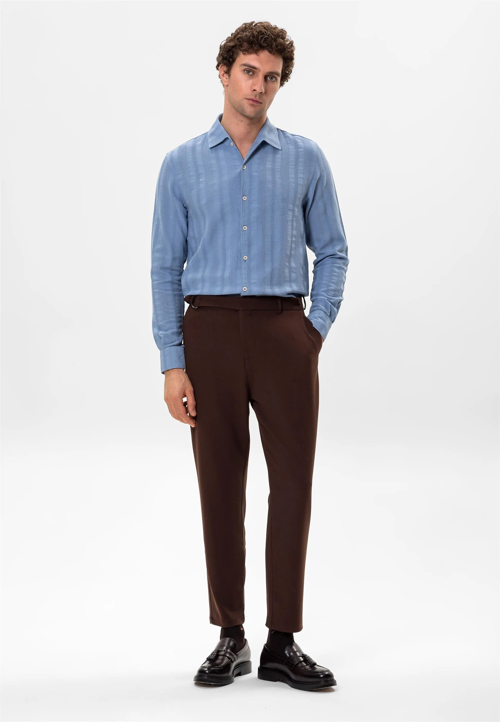 Light Blue Knitted Patterned Men's Shirt - Wessi sold by Wessi