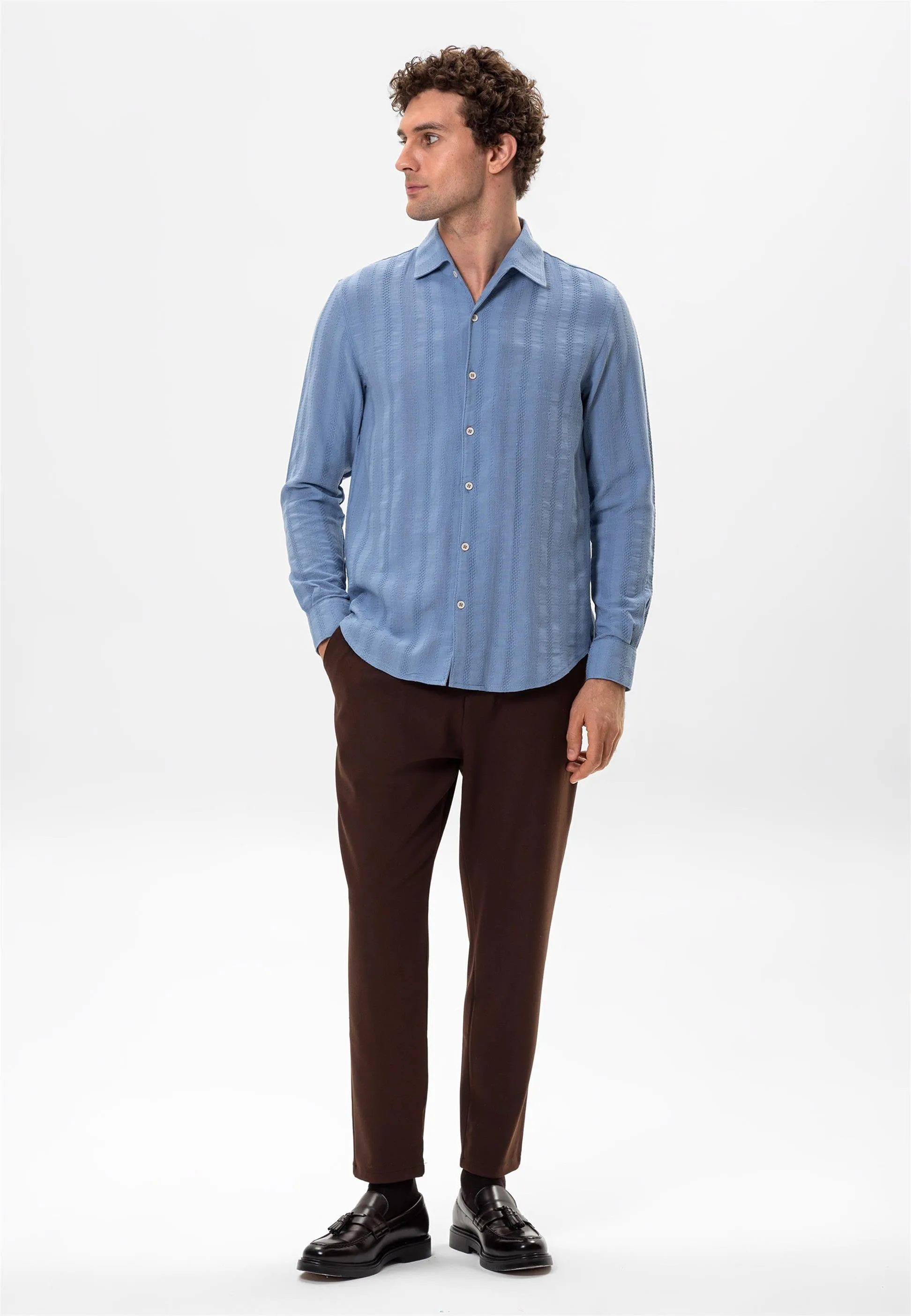 Light Blue Knitted Patterned Men's Shirt - Wessi sold by Wessi product image thumbnail 4