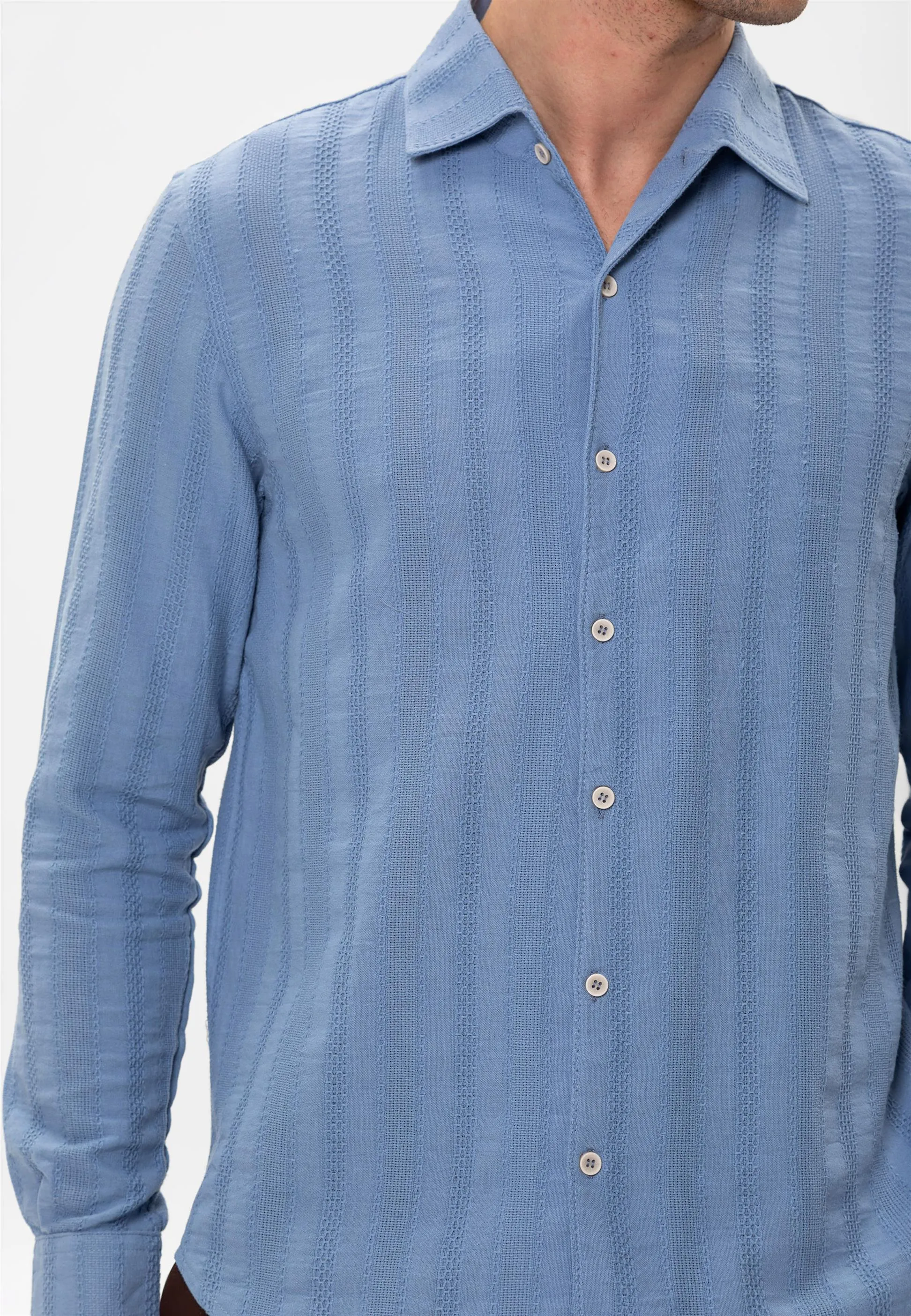 Light Blue Knitted Patterned Men's Shirt - Wessi sold by Wessi product image thumbnail 2