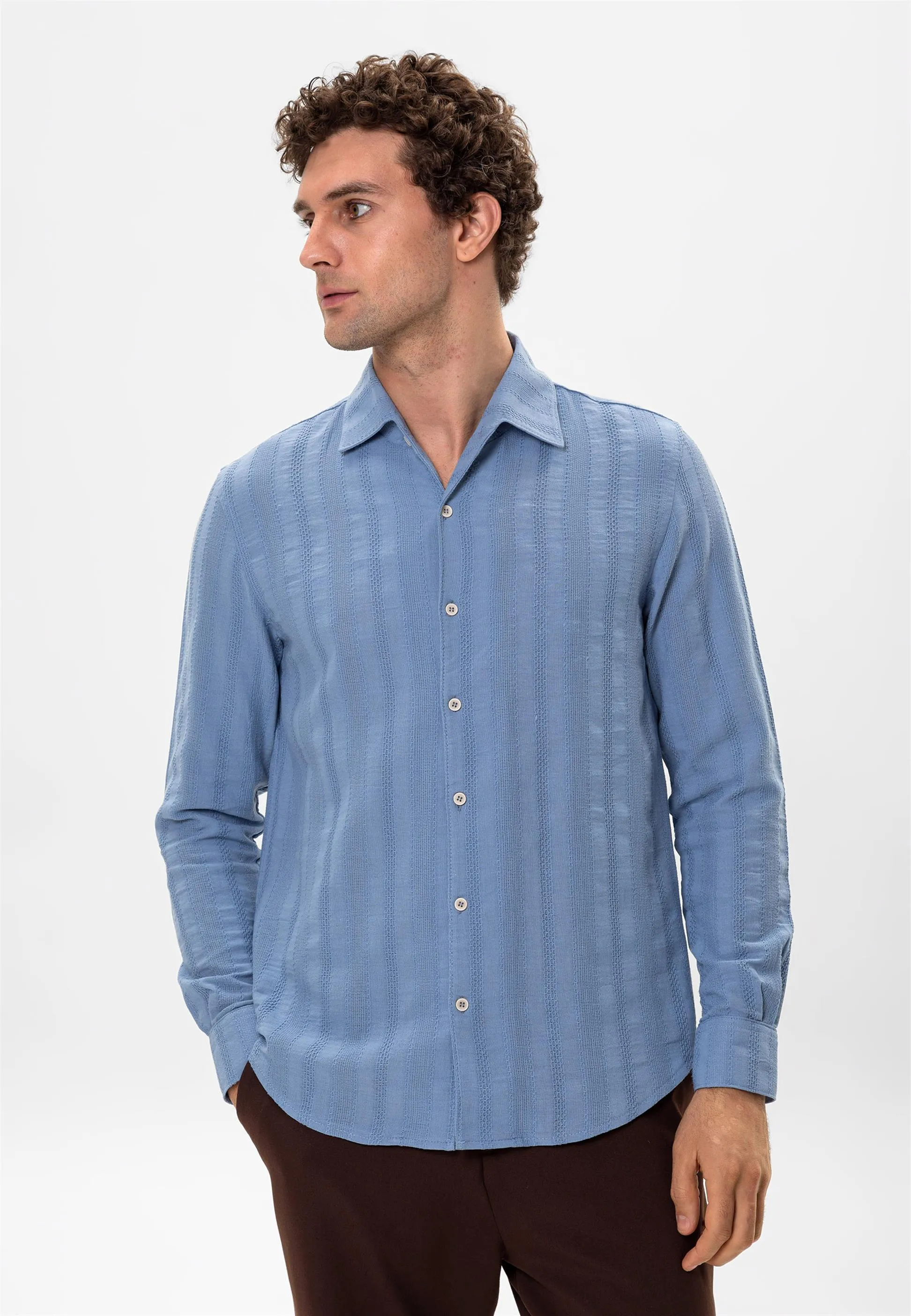 Light Blue Knitted Patterned Men's Shirt - Wessi sold by Wessi product image thumbnail 5