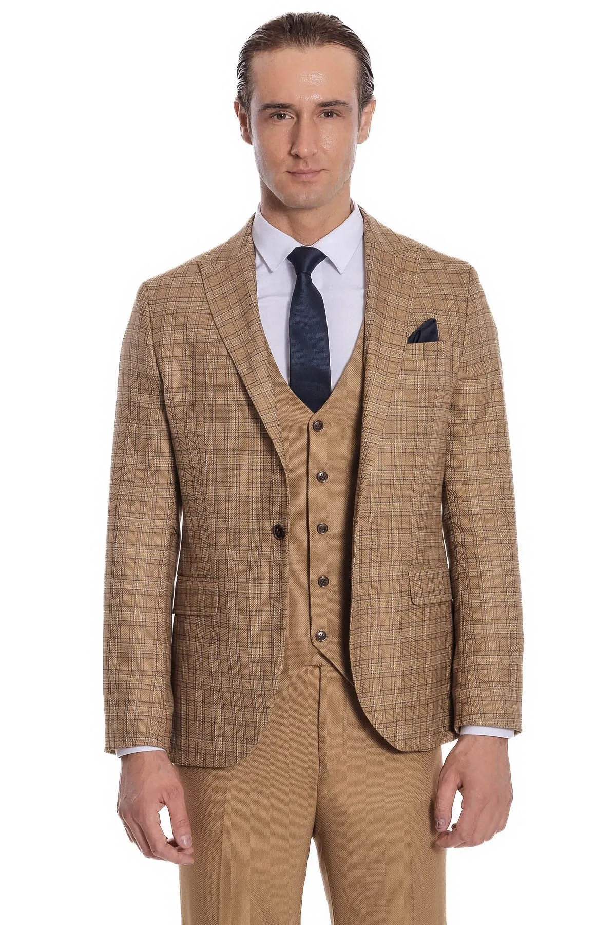 Checked Slim Fit Tan Men Suit - Wessi sold by Wessi product image thumbnail 5