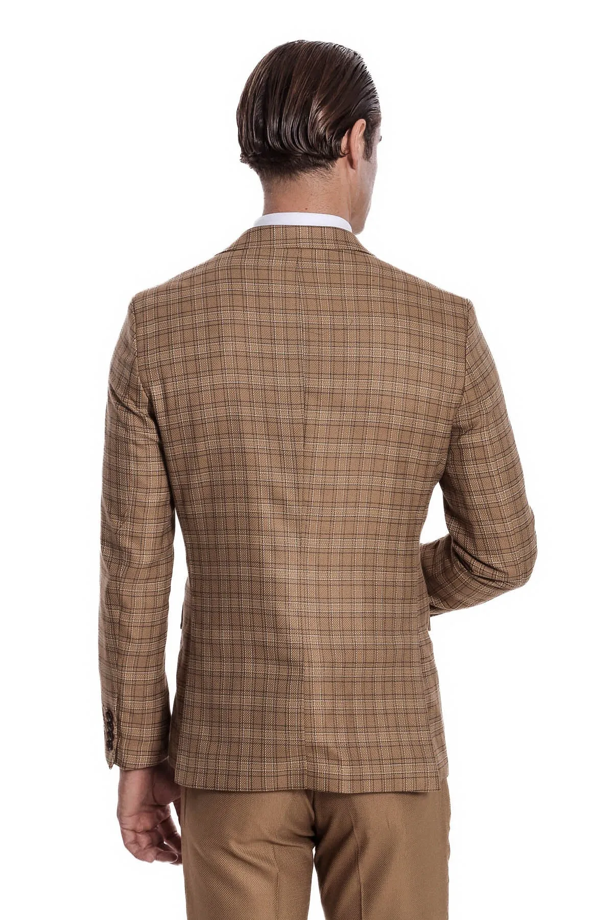 Checked Slim Fit Tan Men Suit - Wessi sold by Wessi product image thumbnail 4