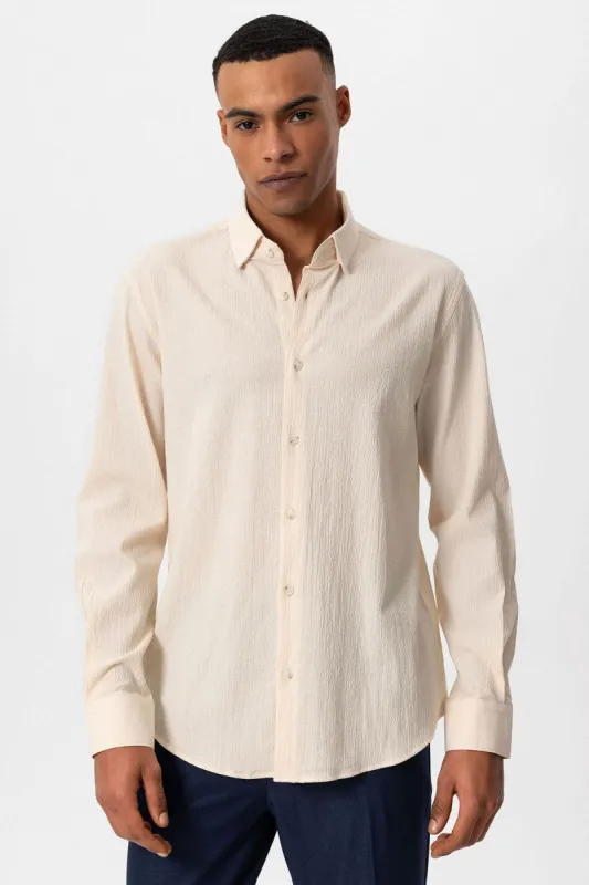 Men's Ecru Textured Regular Fit  Shirt - Wessi sold by Wessi