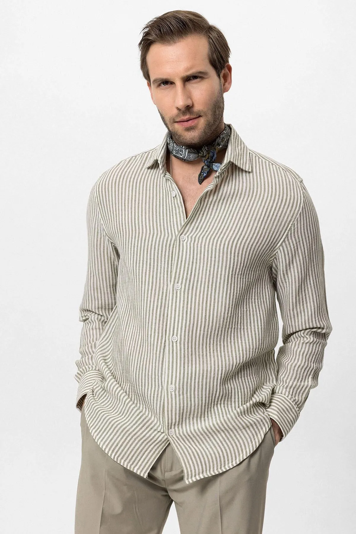 Men's Khaki Striped Shirt - Wessi sold by Wessi product image thumbnail 2