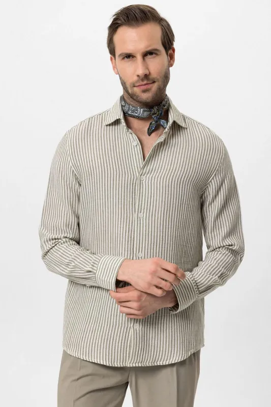 Men's Khaki Striped Shirt - Wessi sold by Wessi