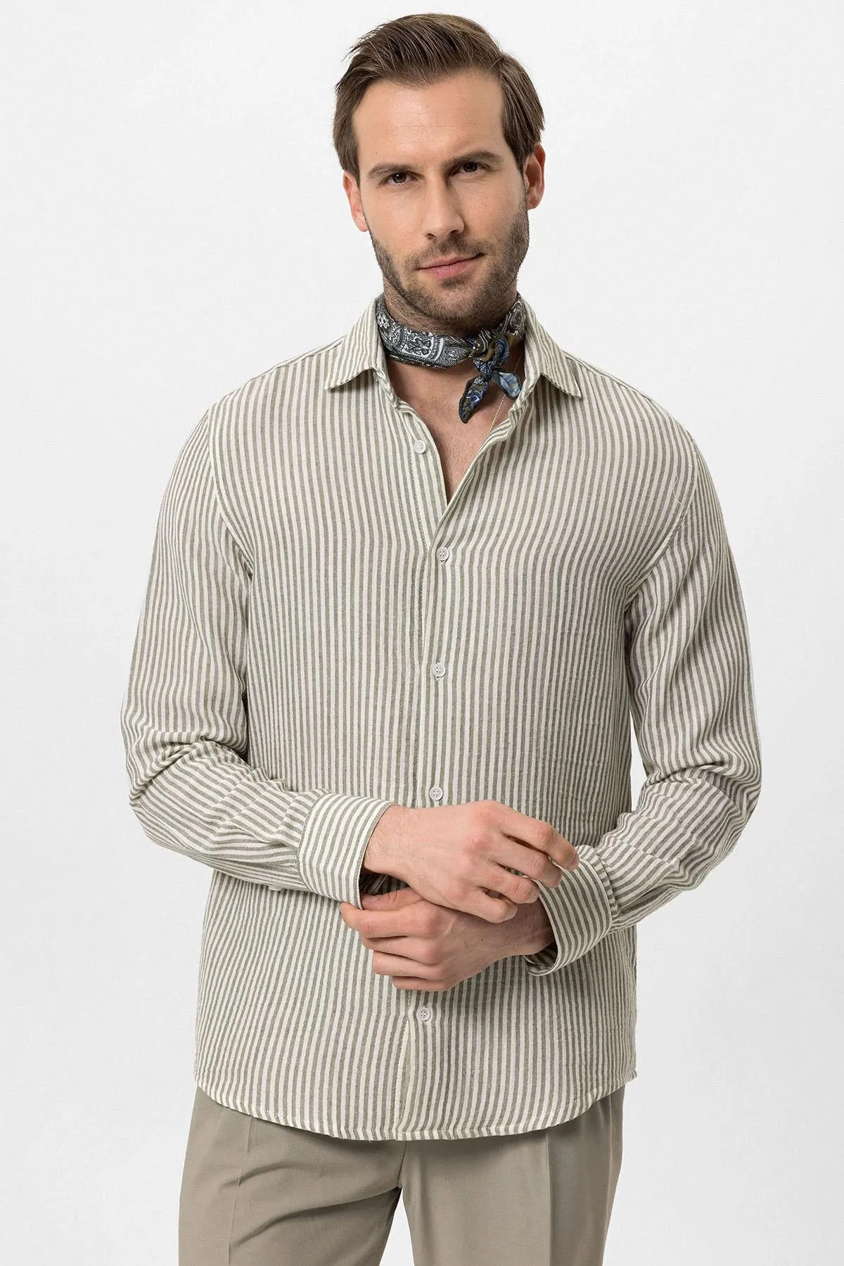 Men's Khaki Striped Shirt - Wessi sold by Wessi