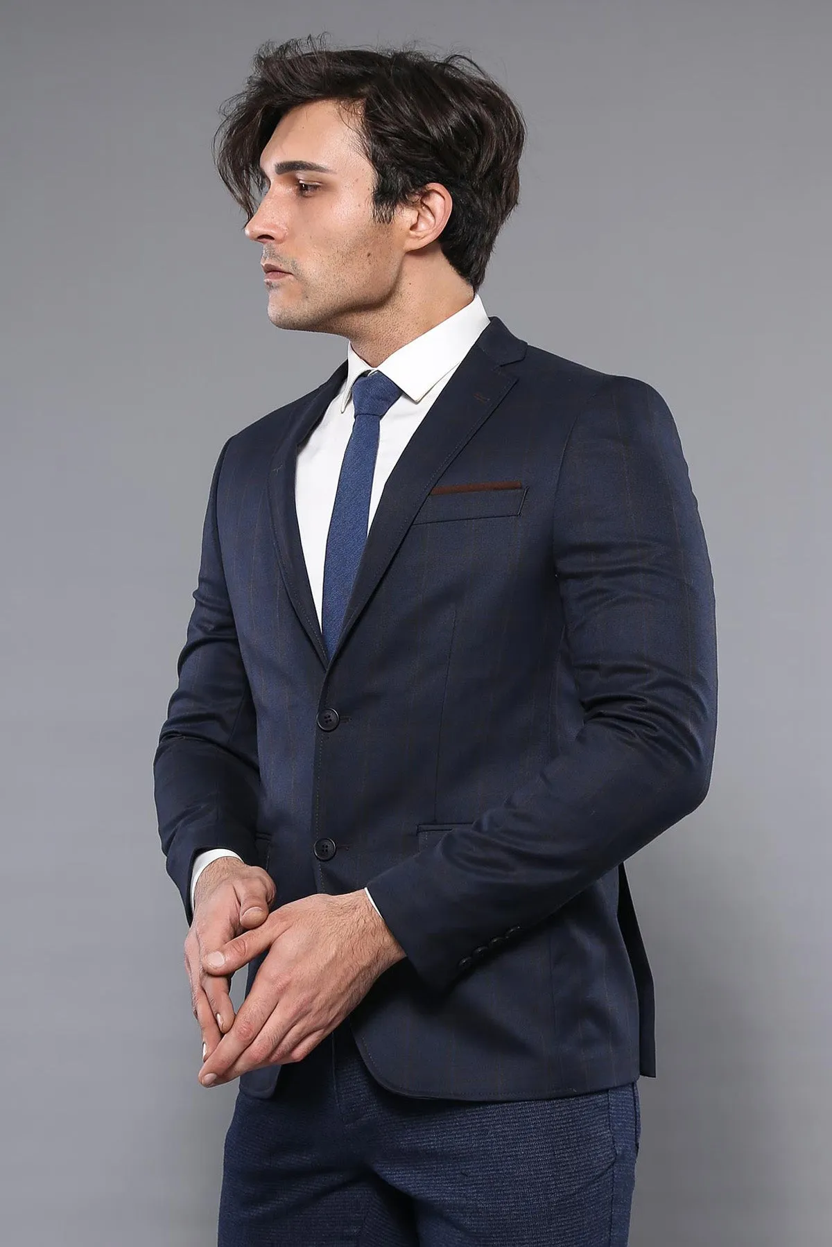 Plaid Navy Blue Jacket with Handkerchief - Wessi sold by Wessi product image thumbnail 3