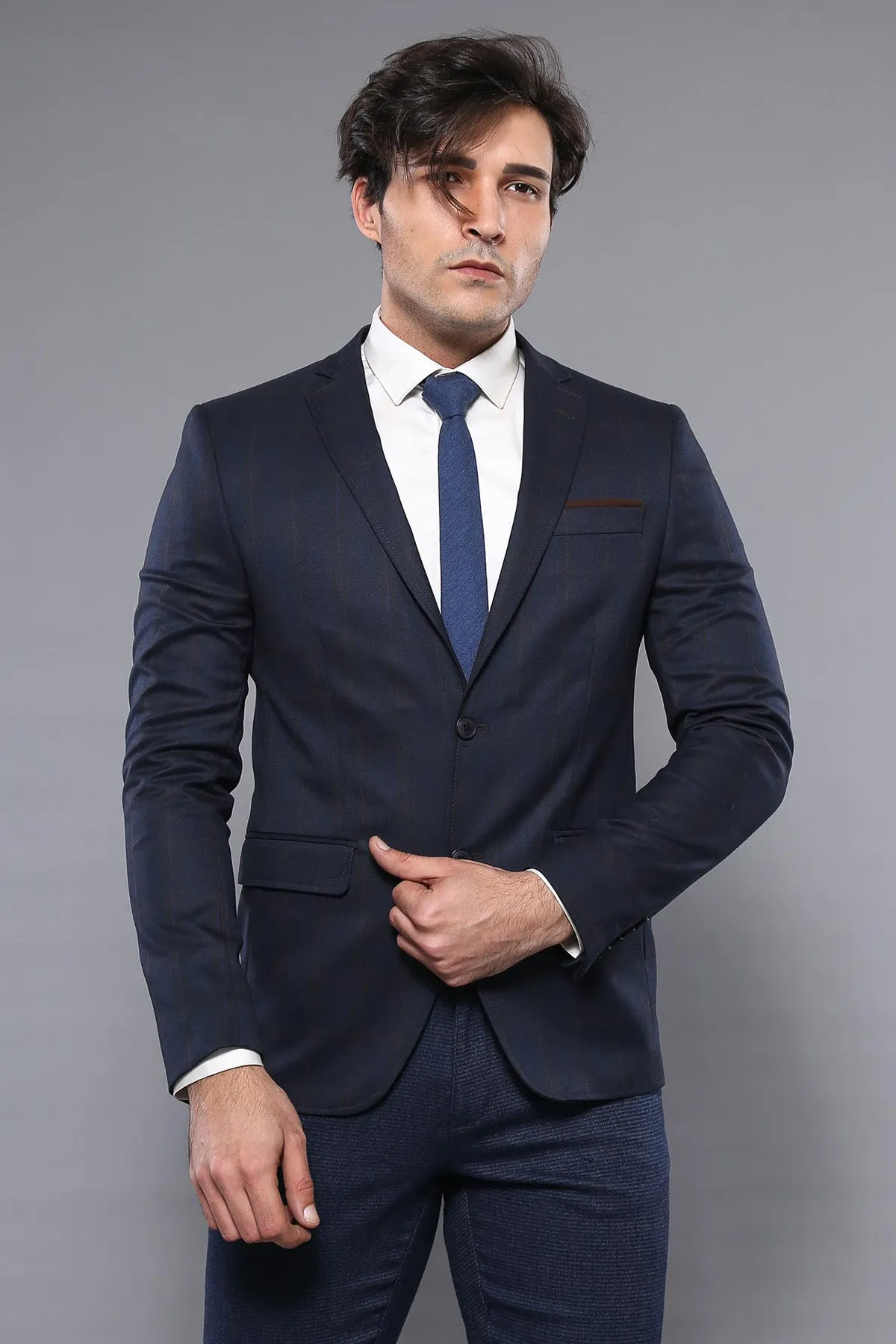 Plaid Navy Blue Jacket with Handkerchief - Wessi sold by Wessi