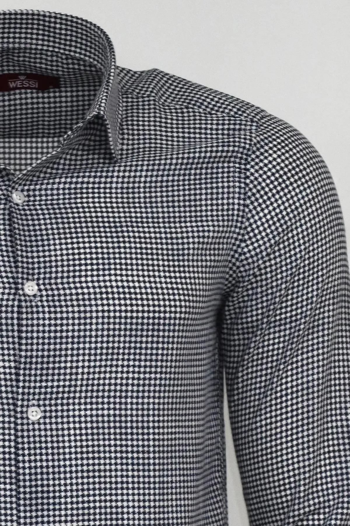 Houndstooth Pattern Navy Blue Men Shirt - Wessi sold by Wessi product image thumbnail 2