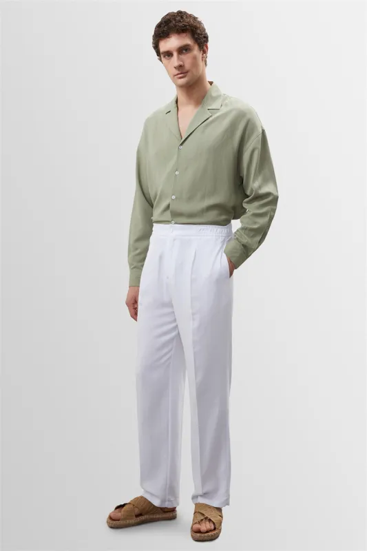 Light Khaki Oversized Men's Shirt with Camp Collar - Wessi sold by Wessi