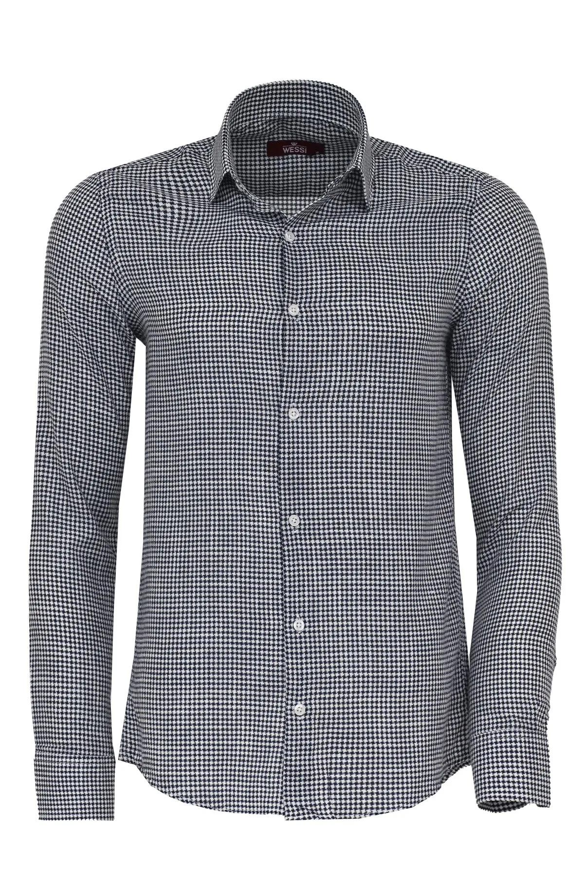 Houndstooth Pattern Navy Blue Men Shirt - Wessi sold by Wessi