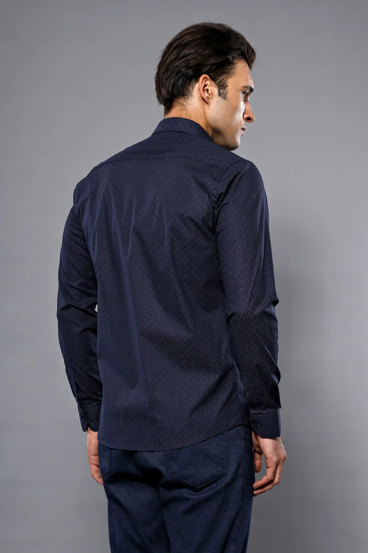 Patterned Navy Blue Men's Shirt | Wessi sold by Wessi product image thumbnail 4