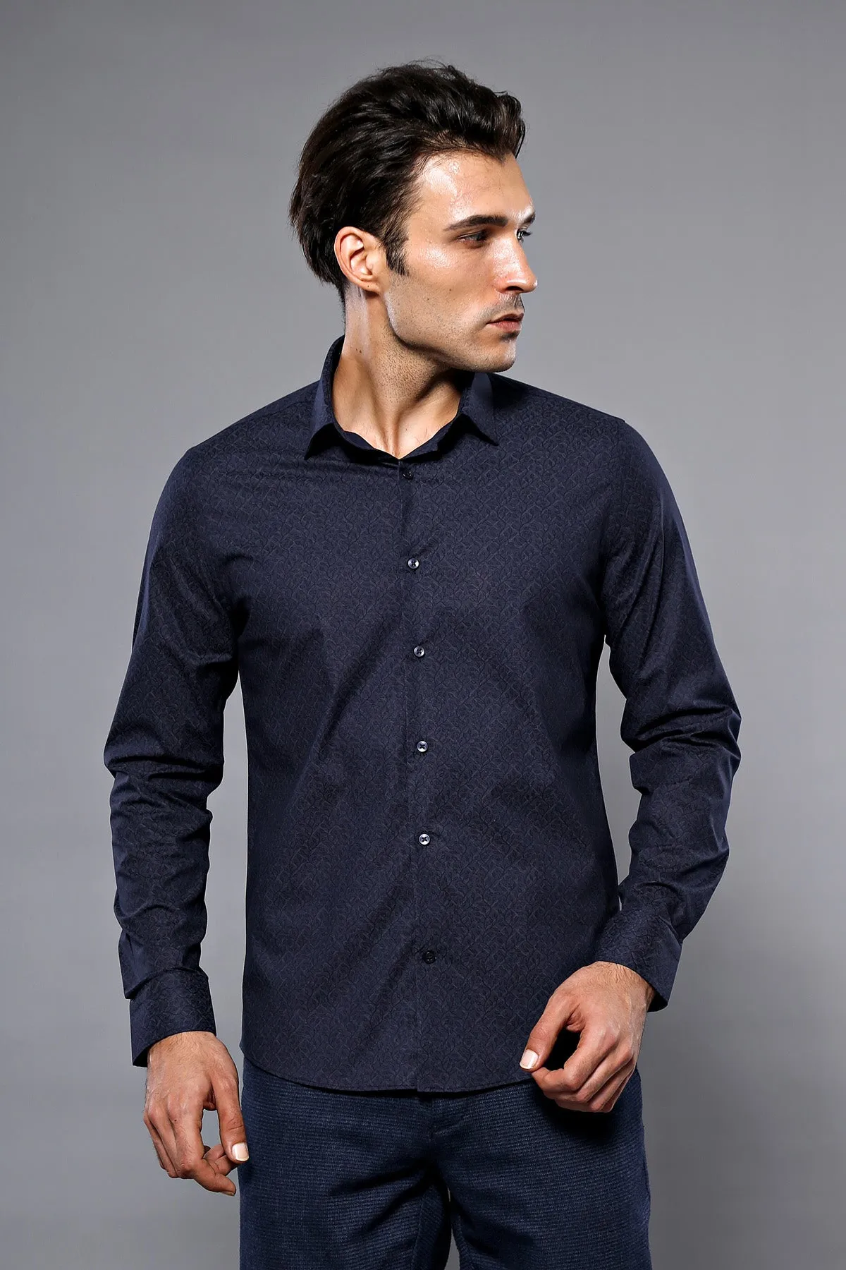 Patterned Navy Blue Men's Shirt | Wessi sold by Wessi product image thumbnail 3