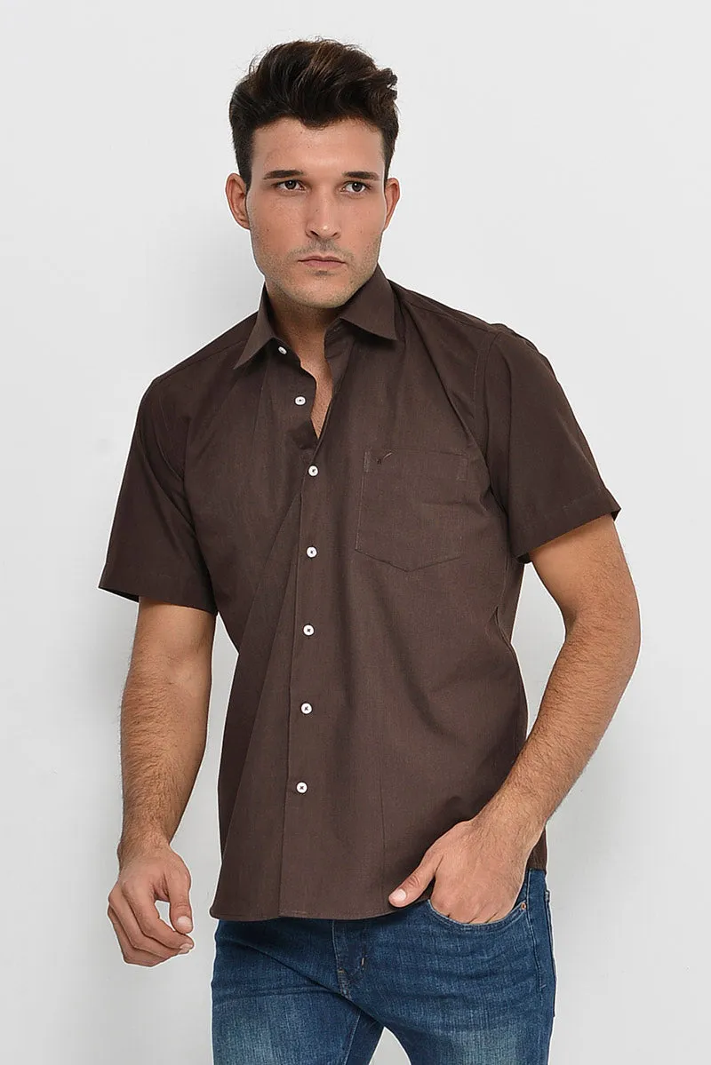 Plain Short Sleeves Brown Men Shirt - Wessi sold by Wessi
