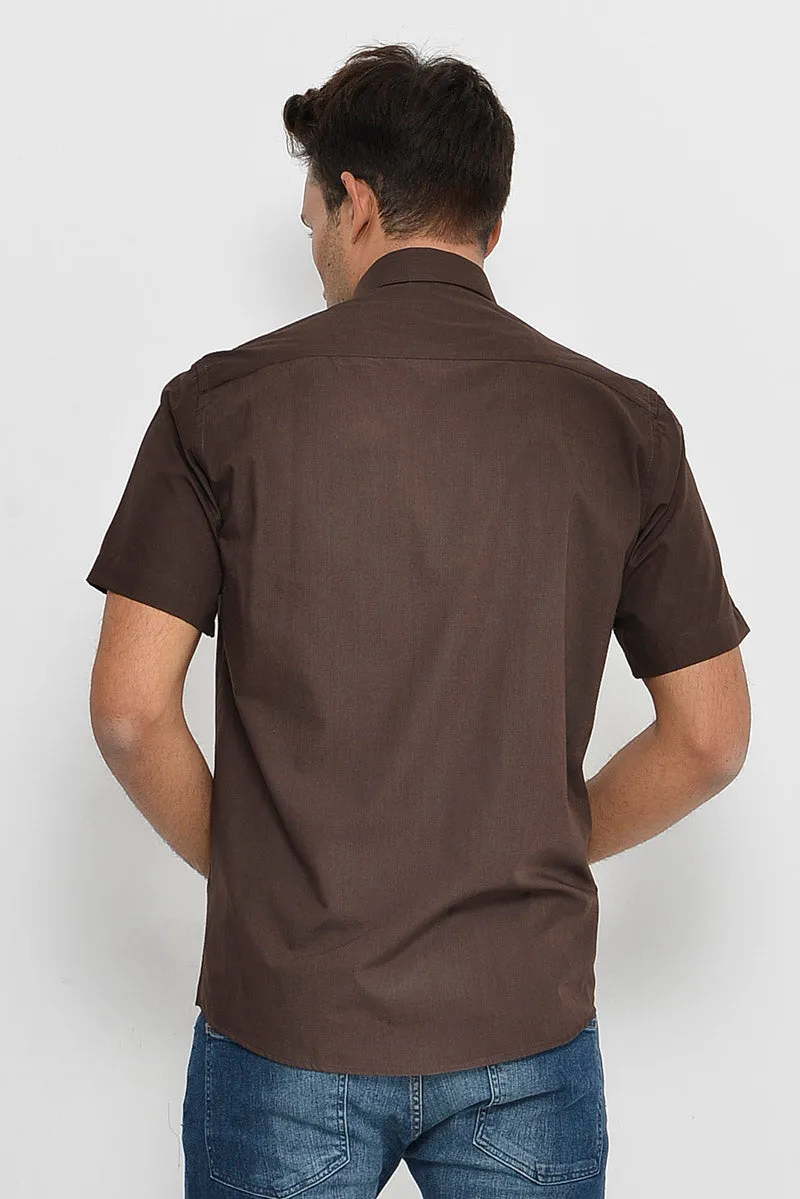 Plain Short Sleeves Brown Men Shirt - Wessi sold by Wessi product image thumbnail 2