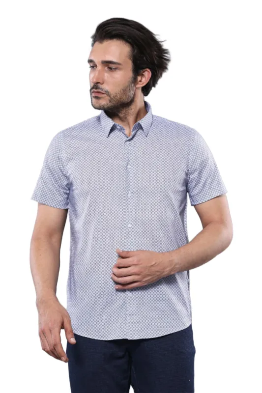 Patterned Short Sleeve Blue Men Shirt - Wessi sold by Wessi