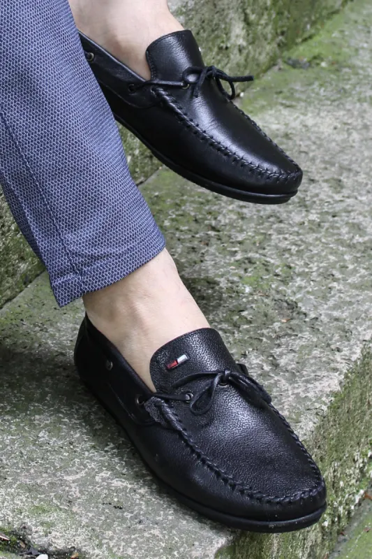 Men's Black Leather Loafers with Stylish Embellishments - Wessi sold by Wessi