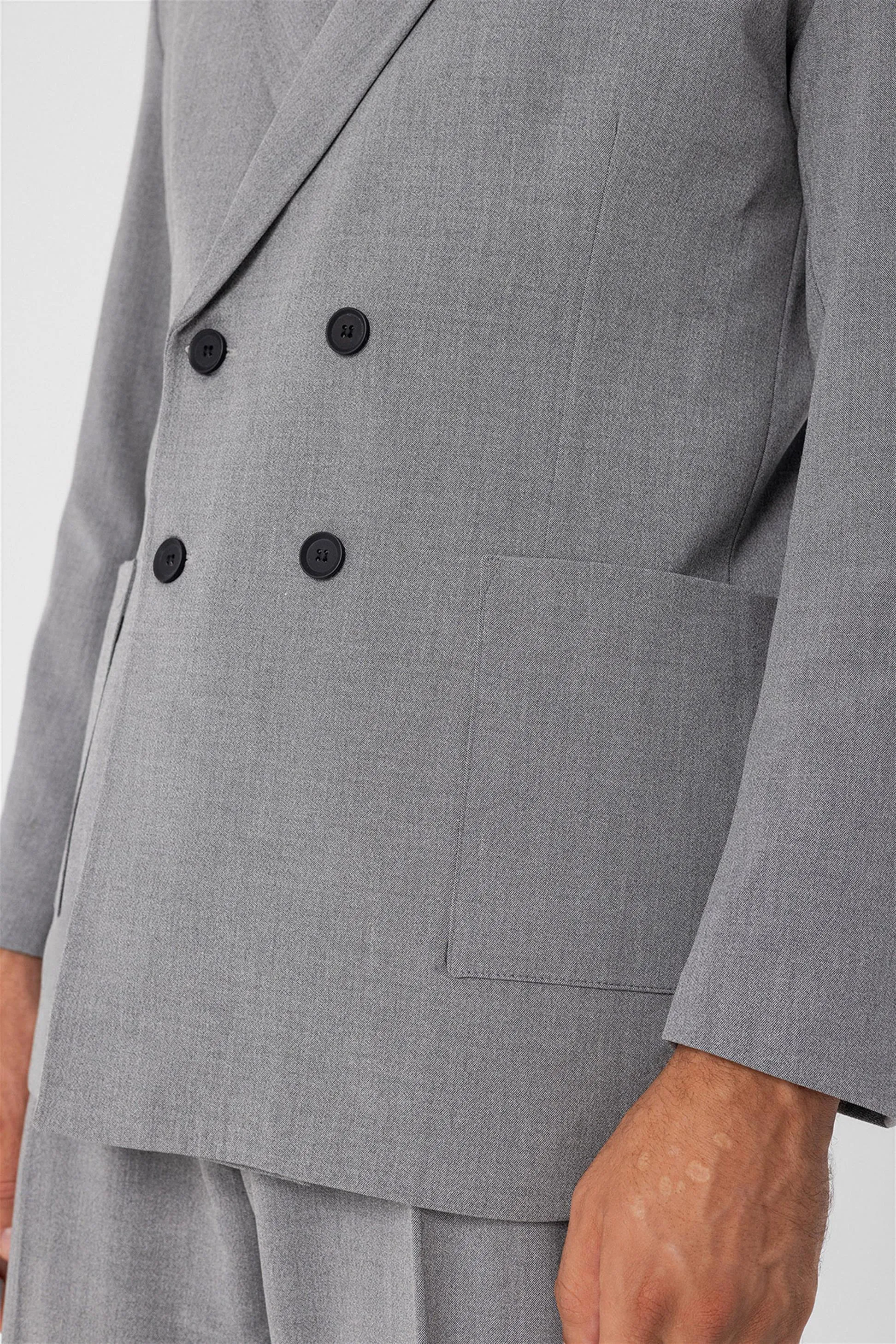 Grey Double Breasted Men's Blazer Jacket with Bag Pocket - Wessi sold by Wessi product image thumbnail 4