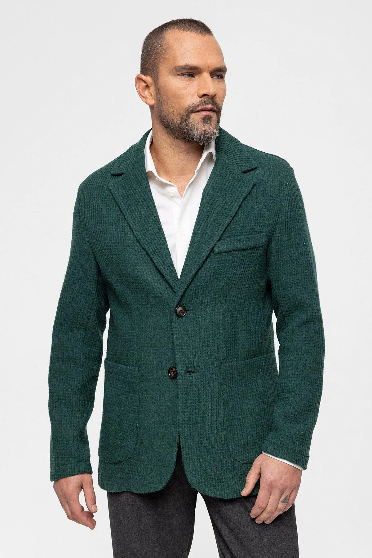 Green Knitted Textured Men's Jacket - Wessi sold by Wessi product image thumbnail 5