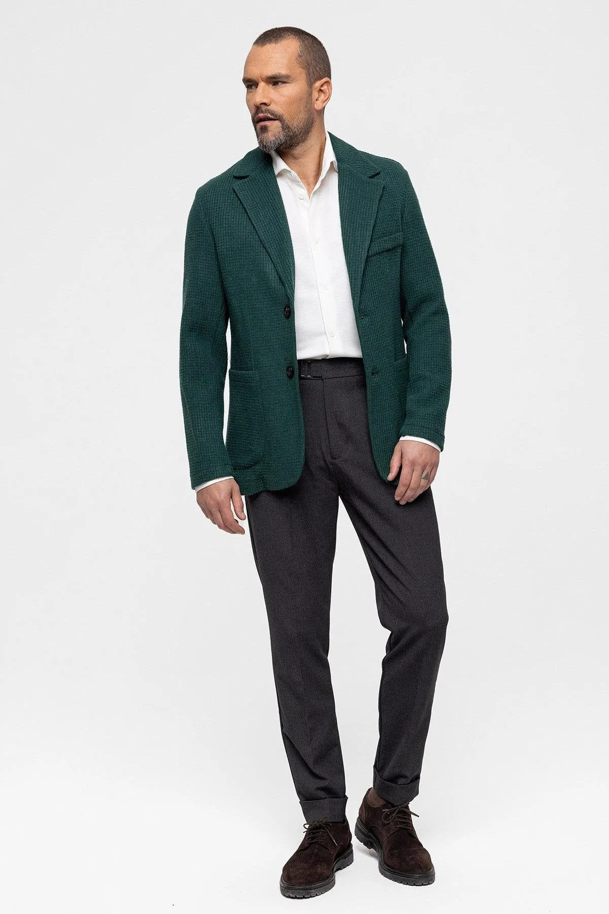 Green Knitted Textured Men's Jacket - Wessi sold by Wessi
