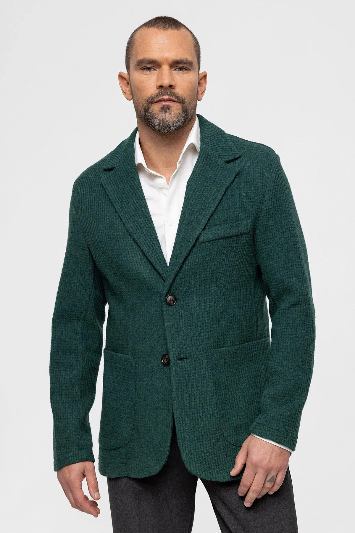 Green Knitted Textured Men's Jacket - Wessi sold by Wessi product image thumbnail 4