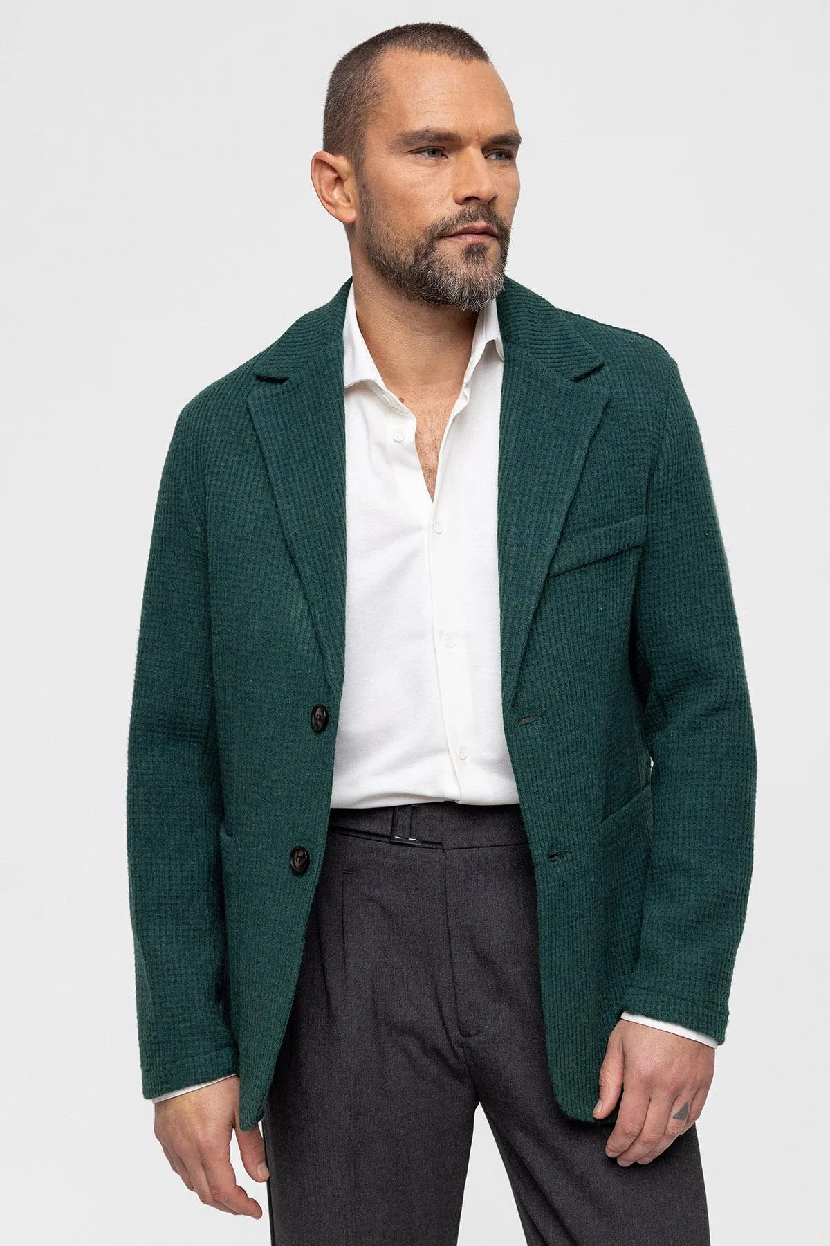 Green Knitted Textured Men's Jacket - Wessi sold by Wessi product image thumbnail 3